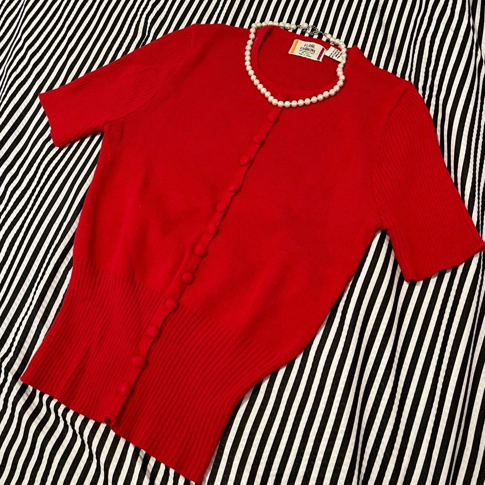 Vintage Cherry Red Ribbed Sweater Top